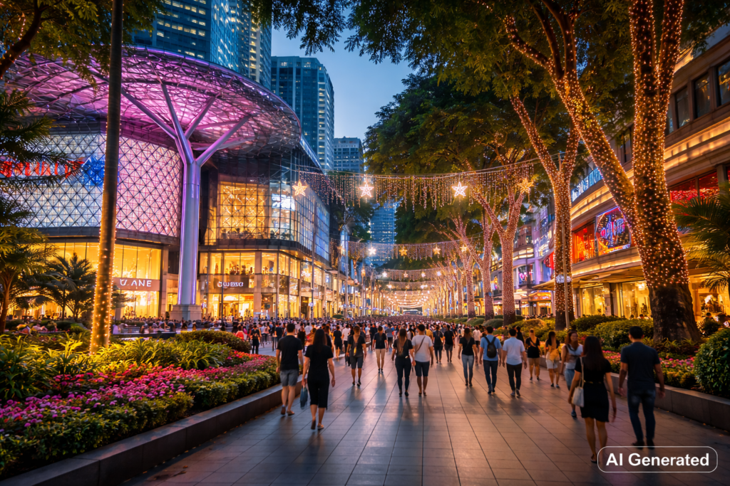 Orchard Road shopping street Singapore with luxury malls