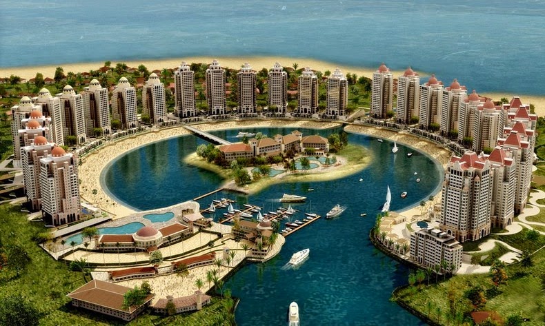 The Pearl Qatar luxury marina with yachts waterfront restaurants and Mediterranean architecture in Doha