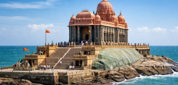 Vivekananda Rock Memorial in Kanyakumari surrounded by sea