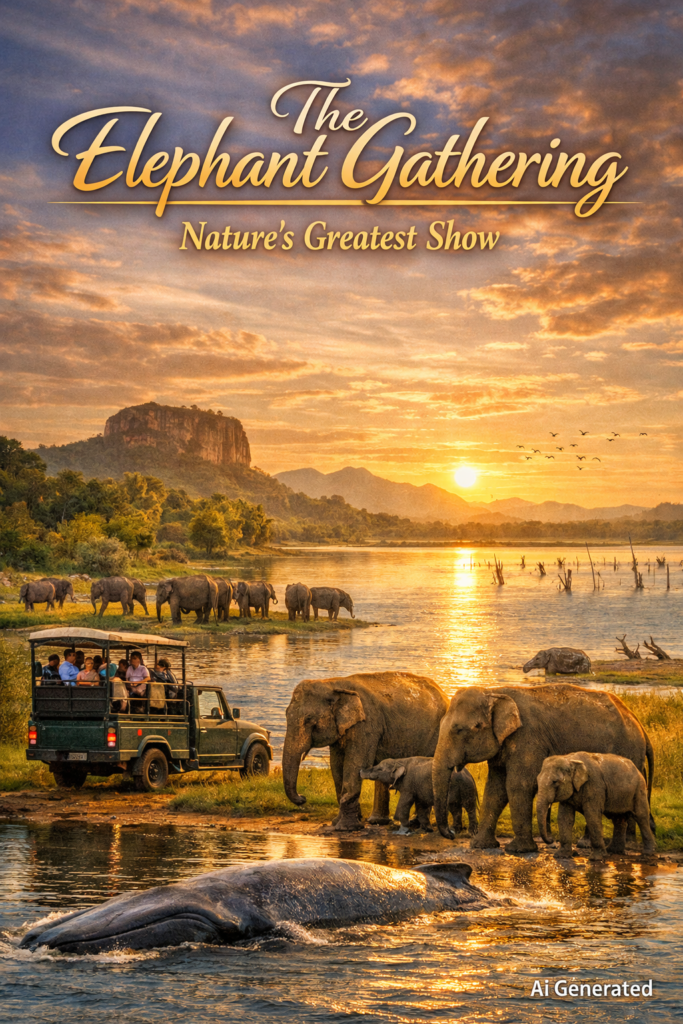 Wild elephant herd gathering at Hurulu Wewa tank Hurulu Eco Park Sri Lanka