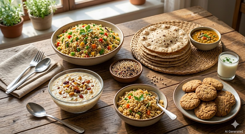 Healthy millet-based dish served on a plate, showcasing nutritious traditional grains and wholesome food