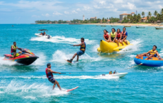 Jet ski, water skiing, wakeboarding, banana boat and tube ride on the calm waters of Negombo Lagoon, Sri Lanka