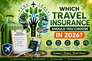 Travel insurance concept showing protection for international travelers