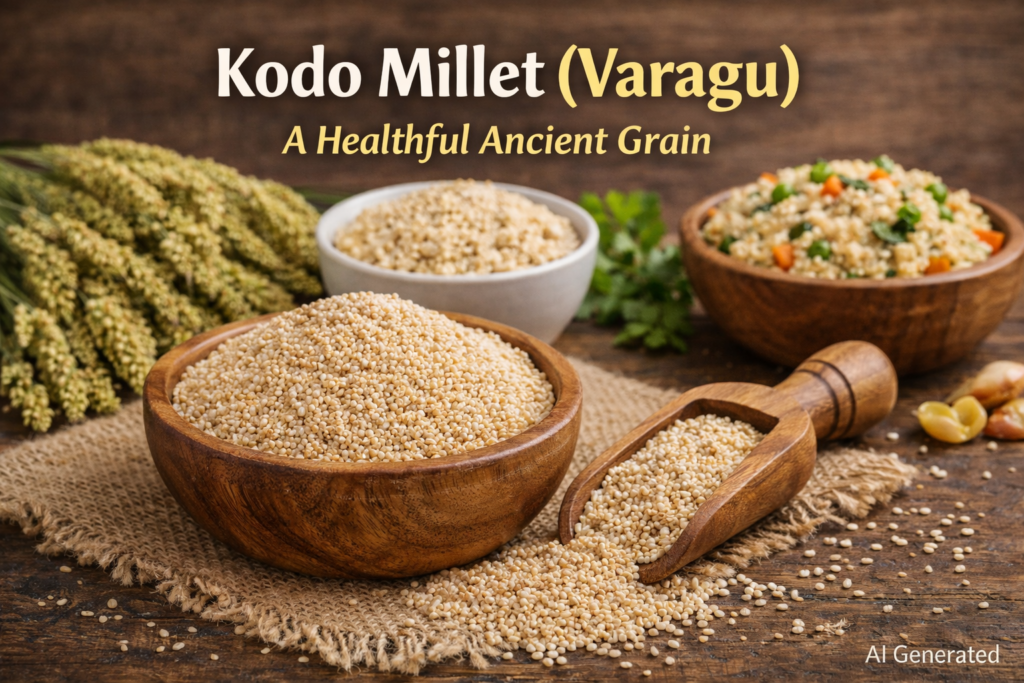 Kodo millet grains (Varagu) – healthy gluten-free ancient grain rich in fiber and nutrients