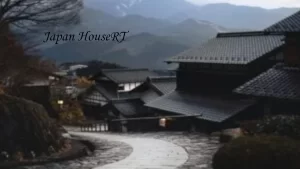 Traditional Japanese houses with tiled roofs nestled in a mountain village along a winding stone path during a 7 days tour in Japan.