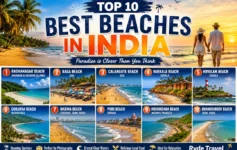 Top 10 Best Beaches in India to Visit in 2026 featuring Goa, Radhanagar Beach, Varkala, Marina Beach, and Kovalam