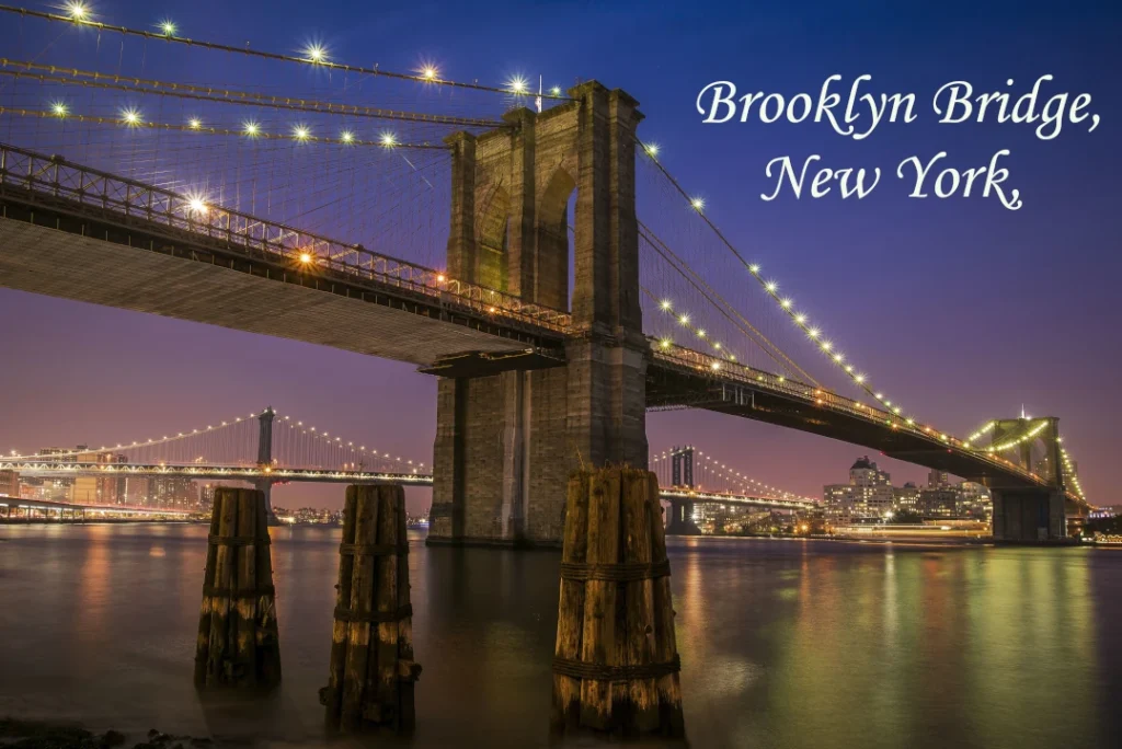 Brooklyn Bridge connecting Manhattan and Brooklyn over the East River in New York City