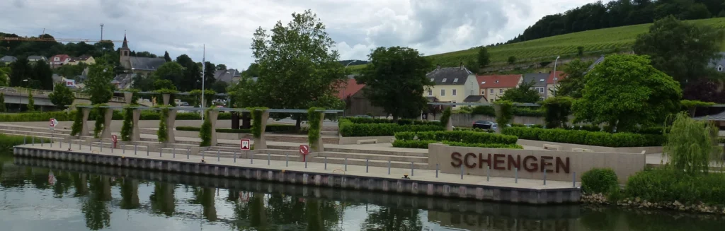 Schengen Agreement monument in Schengen, Luxembourg, where the historic 1985 treaty establishing the Schengen Area was signed