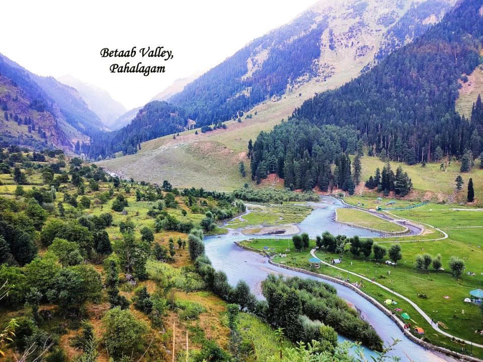 Betaab Valley Pahalgam Kashmir with green meadows and mountains