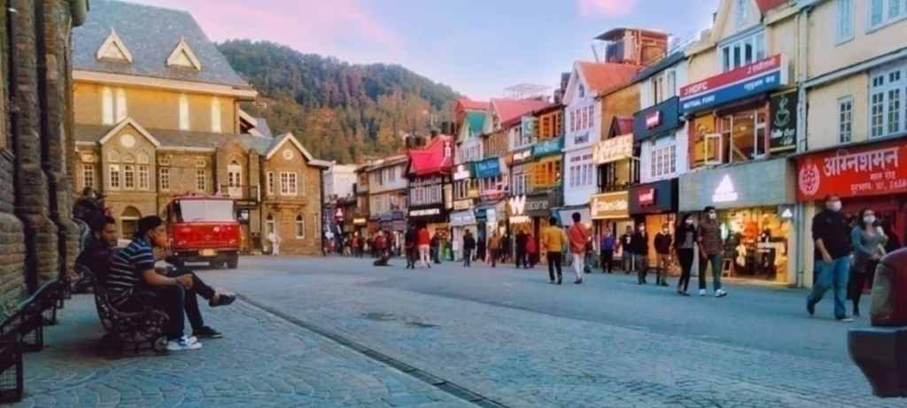 Delhi to Shimla and Manali travel destination with a scenic hill town and busy shopping street