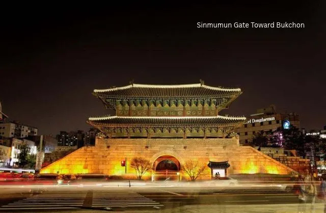 Gyeongbokgung Palace Sinmunmun Gate view toward Bukchon Hanok Villag