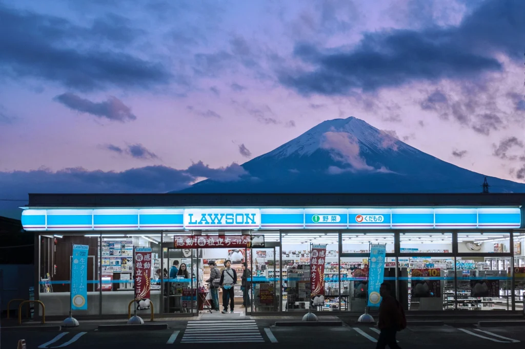 Lawson convenience store Kawaguchiko with Mt Fuji view, a popular mount-fuji-tourist-places photo spot