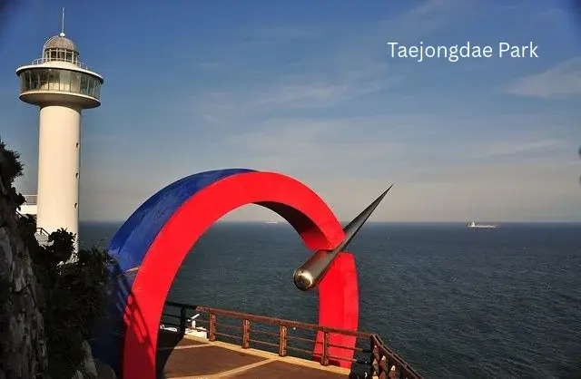 Beautiful coastal landscape of Taejongdae Park with rocky cliffs overlooking the ocean in Busan, South Korea.