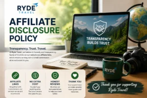 Ryde Travel Affiliate Disclosure Policy banner highlighting transparency and affiliate links