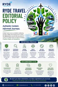 Ryde Travel Editorial Policy highlighting accuracy, research, expert authorship, impartiality, transparency, and trusted travel content.