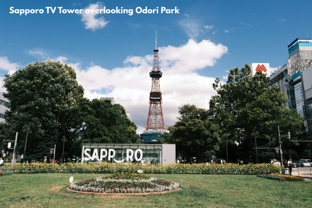 Sapporo tourist places view of the Sapporo TV Tower overlooking Odori Park in downtown Hokkaido