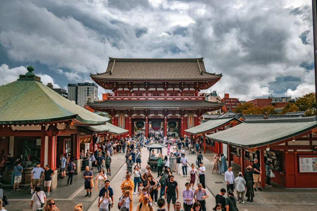 Hozomon Gate at Senso-ji Temple with crowds in Asakusa, Tokyo