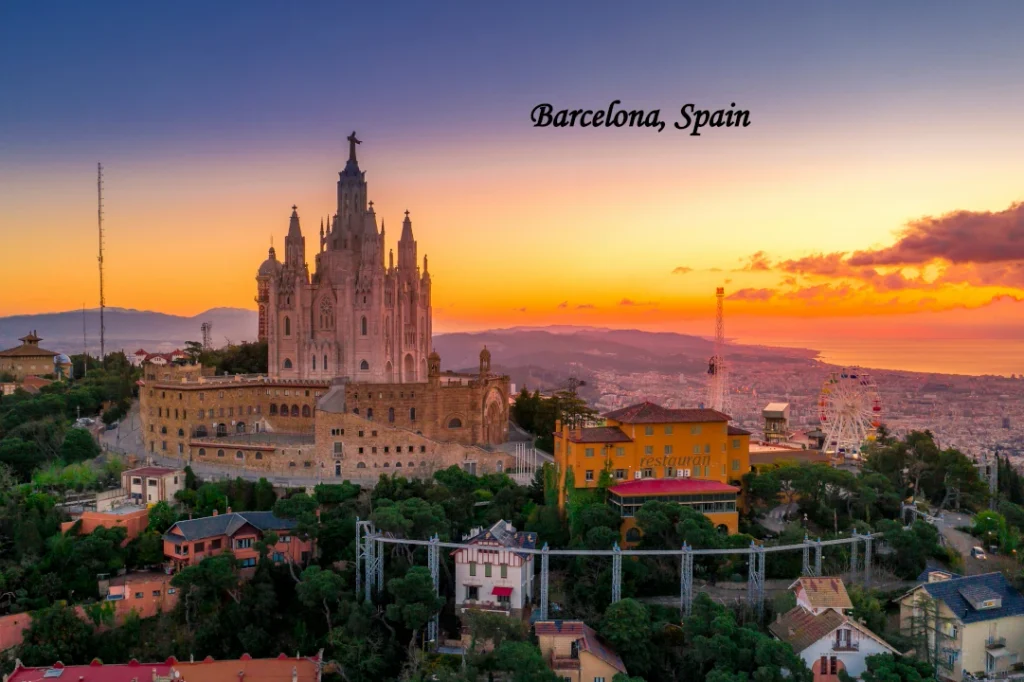  Spain Tourism Barcelona, Spain cityscape with historic architecture and landmarks