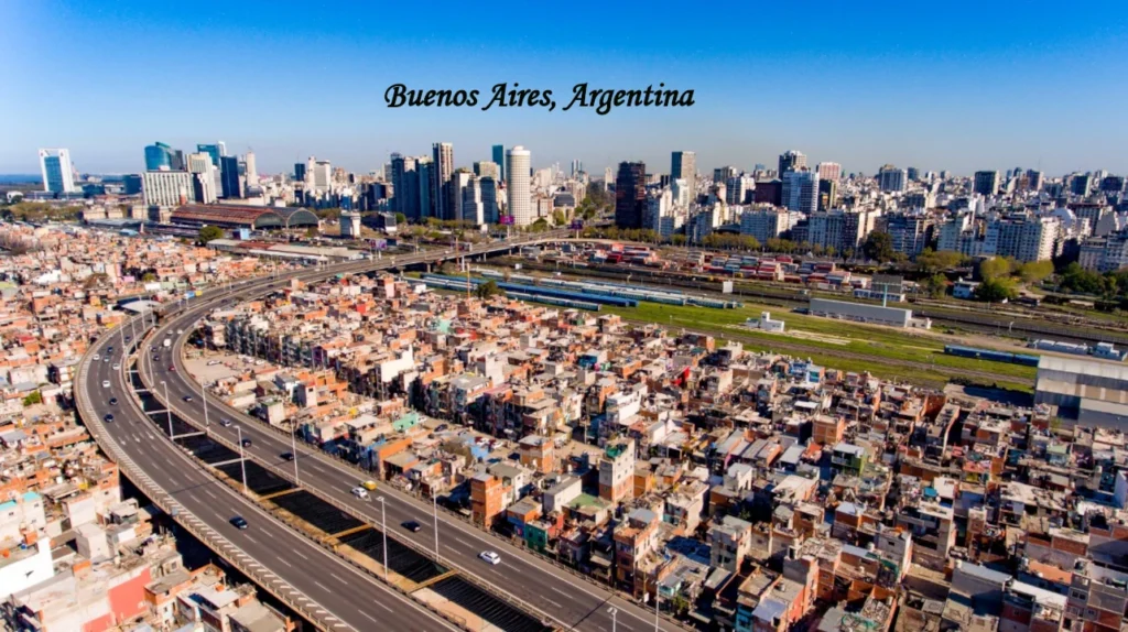 Buenos Aires Argentina skyline with highways and railway tracks