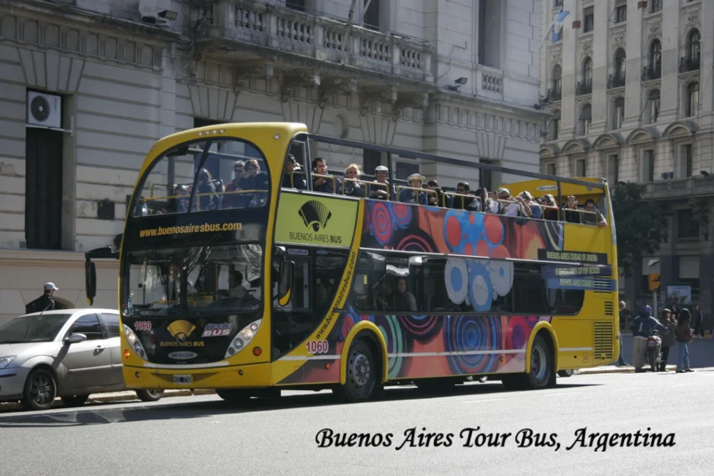 Buenos Aires tour bus in Argentina city center with passengers