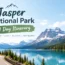Jasper National Park road trip guide 1-day itinerary map showing Maligne Lake, Maligne Canyon, Pyramid Lake, and Lake Edith along a scenic mountain road
