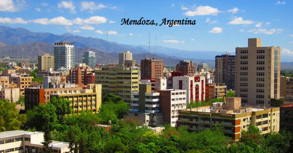 Mendoza Argentina city skyline with Andes Mountains in the background