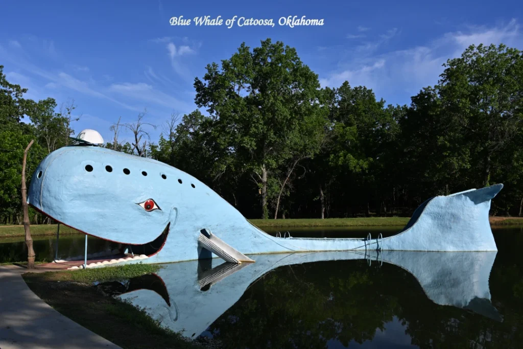 Historic route66 Blue Whale of Catoosa roadside attraction on historic Route 66 in Oklahoma