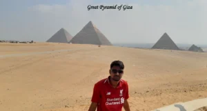 Great Pyramid of Giza in Egypt under a blue sky