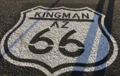 Kingman Arizona Route 66 road marking on historic Route 66 highway